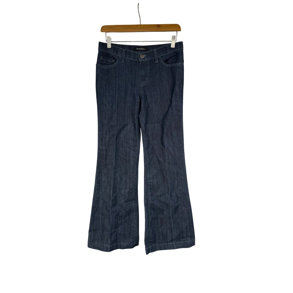 David Kahn Jeanswear Womens Dark Wash Flare Leg Rhinestone Logo Jeans Size 27